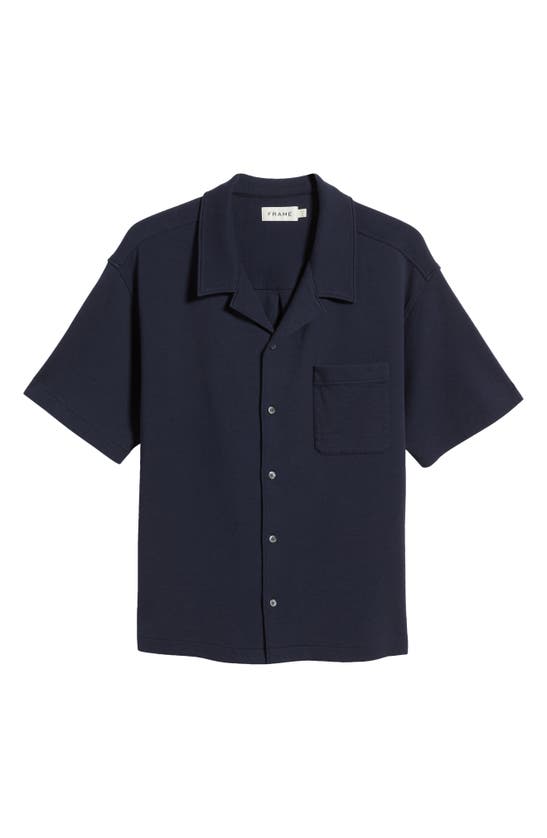 Shop Frame Duo Fold Relaxed Short Sleeve Button-up Shirt In Navy