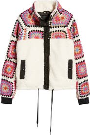 Crochet Faux Shearling Zip Jacket