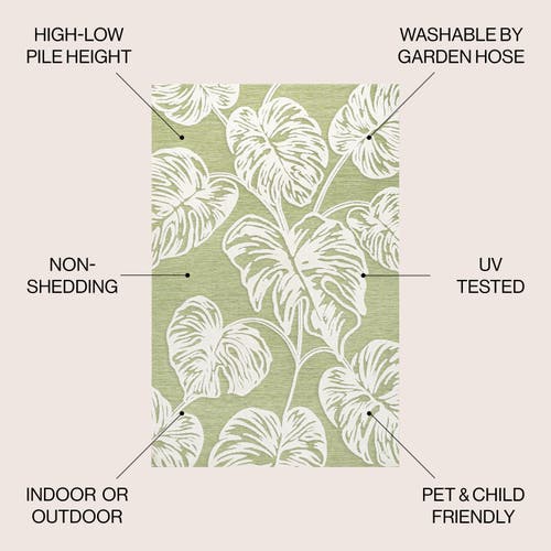 Jonathan Y Tobago High-low Two-tone Monstera Leaf Indoor/outdoor Area Rug In Light Green/ivory
