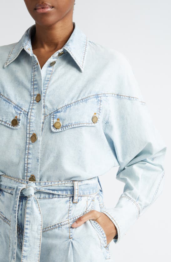 Shop Zimmermann Western Denim Button-up Shirt In Blue Smoke