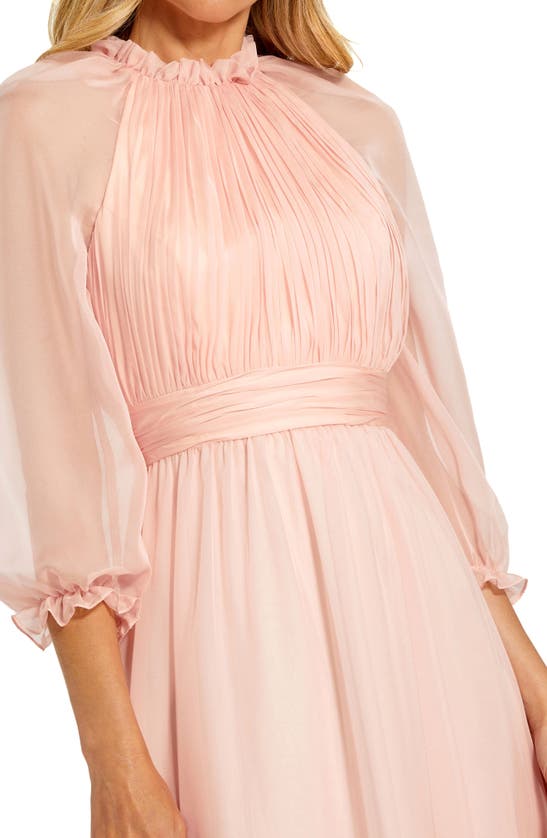 Shop Mac Duggal Sheer Sleeve Gathered Chiffon A-line Gown In Blush