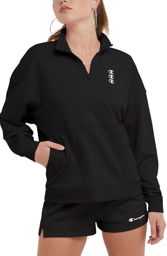 Champion Campus French Terry Quarter Zip Sweatshirt In Black