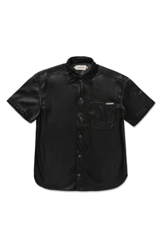 Shop Honor The Gift Boxy Faux Leather Snap-up Shirt In Black