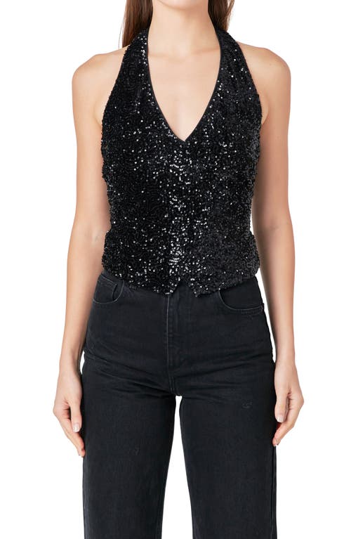 Endless Rose Sequin Velvet Halter Top In Black