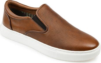 Mens perforated leather 2025 slip on shoes