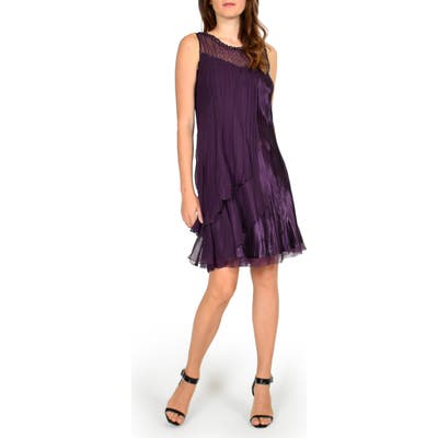 Komarov Flyaway Sleeveless Charmeuse Dress With Shawl, Purple