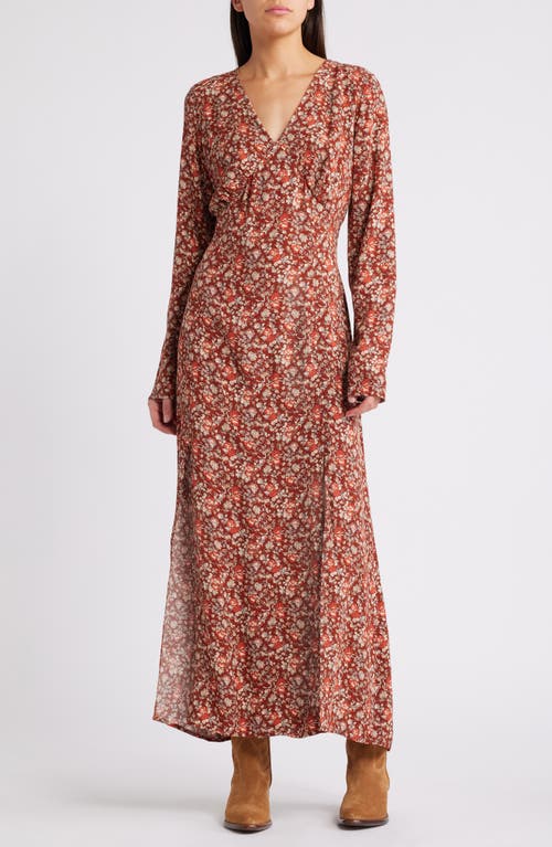 Treasure & Bond Floral Long Sleeve Maxi Dress in Rust- Red George Floral 