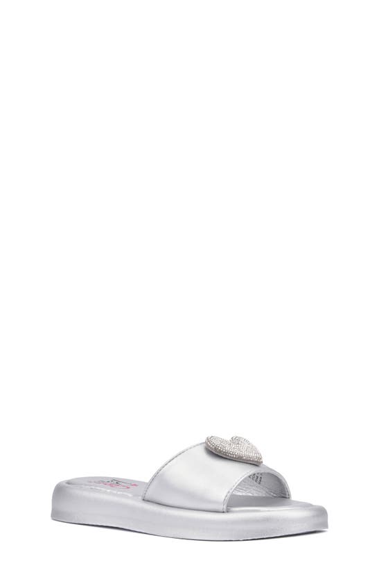 Olivia Miller Kids' Heart Ornament Slide Sandal In Silver