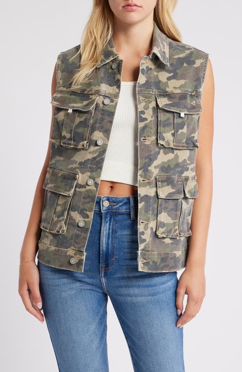 Hidden Jeans Camo Print Oversize Cargo Vest In Olive