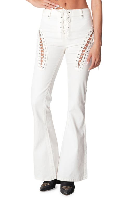 EDIKTED Engine Lace-Up High Waist Flare Jeans at Nordstrom