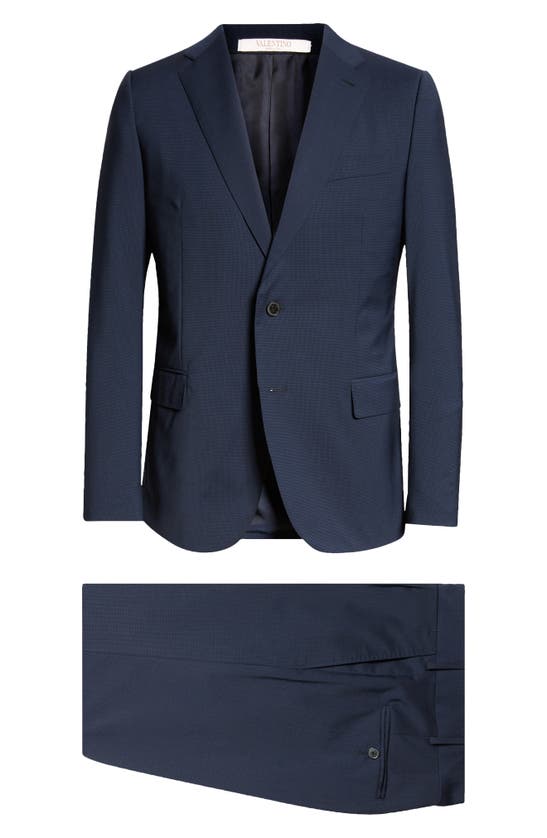 Shop Valentino Crosshatch Stretch Wool Suit In Navy