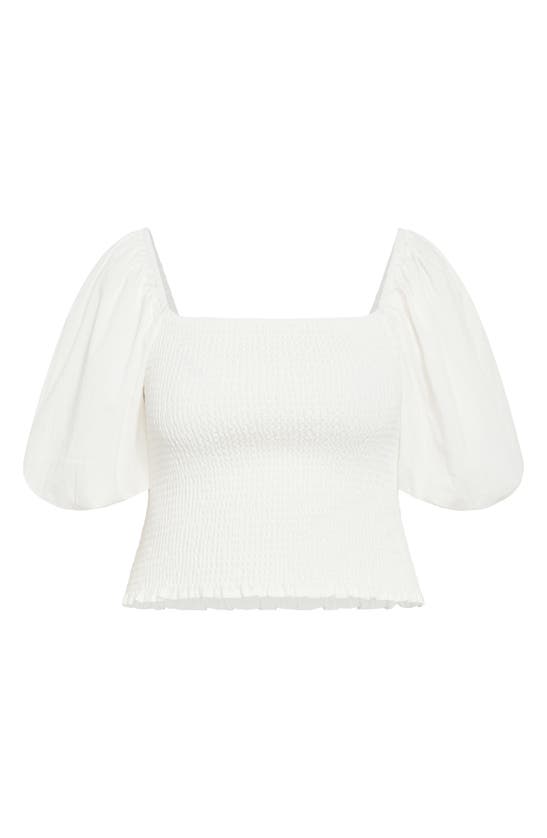Shop City Chic Arielle Smocked Puff Sleeve Cotton Top In Ivory