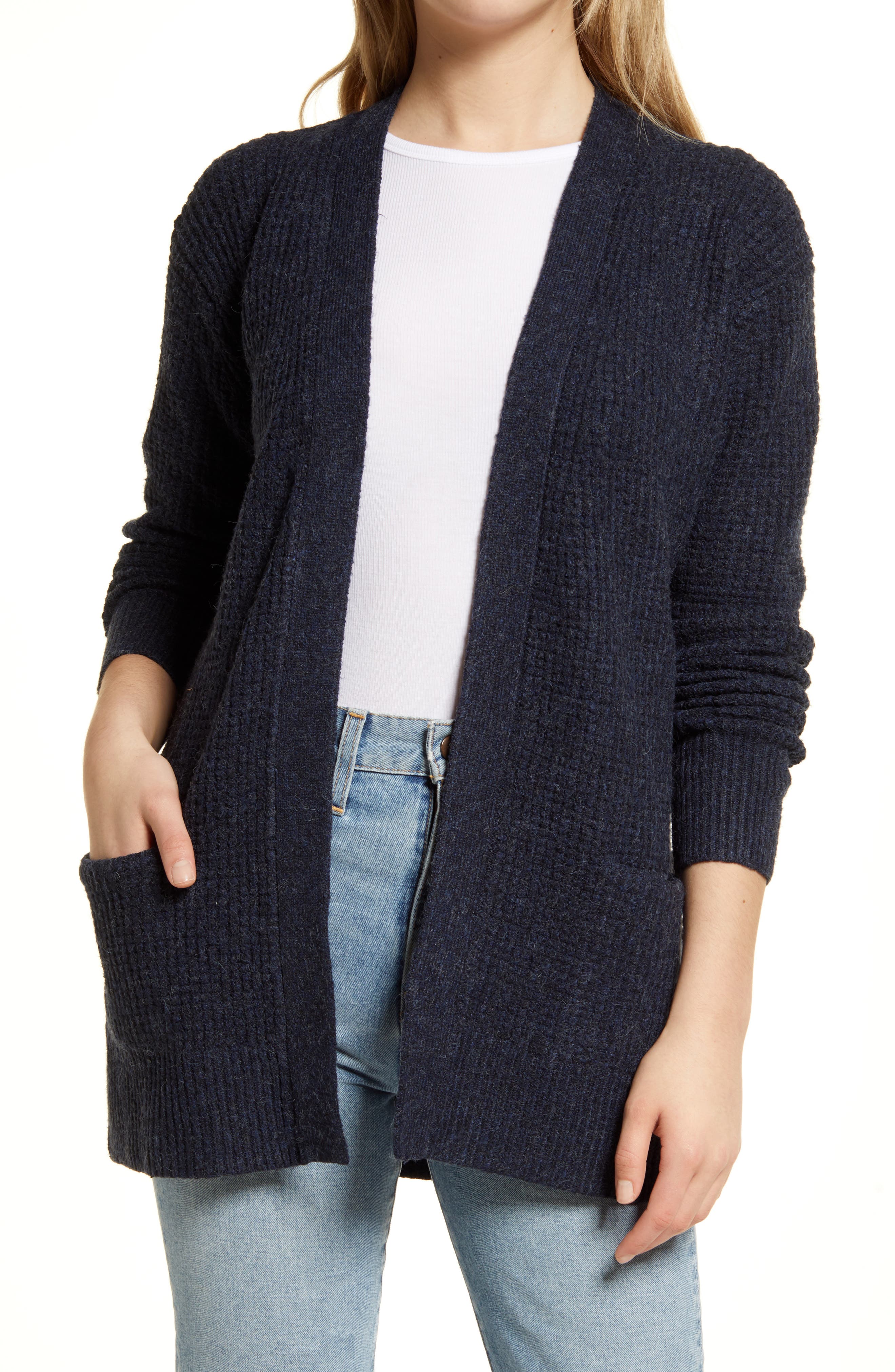 navy duster sweater