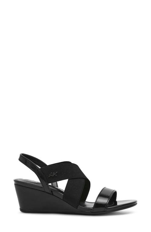 Anne Klein Bellamy Wedge Sandal In Black Stretch Patent