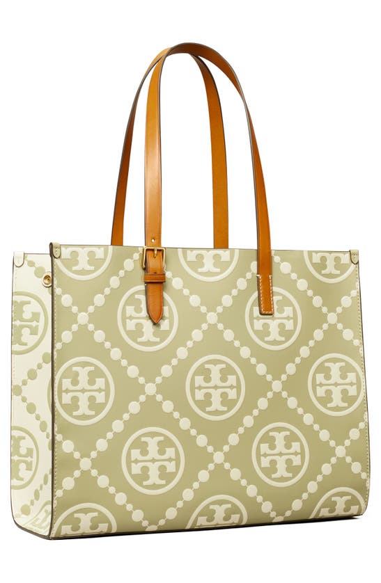 Tory Burch T Monogram Contrast Embossed Leather Tote In Olive Spring