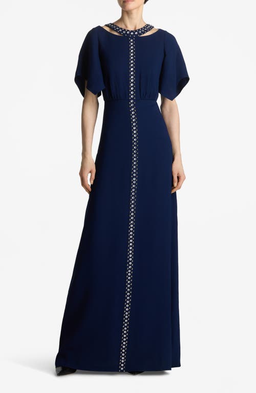 Shop St John St. John Collection Crystal Embellished Flutter Sleeve Gown In Royal Blue