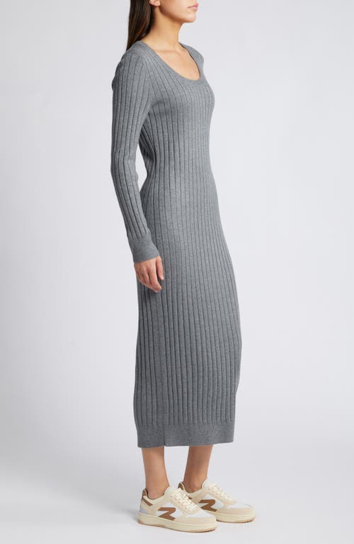 Shop Treasure & Bond Scoop Neck Long Sleeves Rib Sweater Dress In Grey Dark Heather