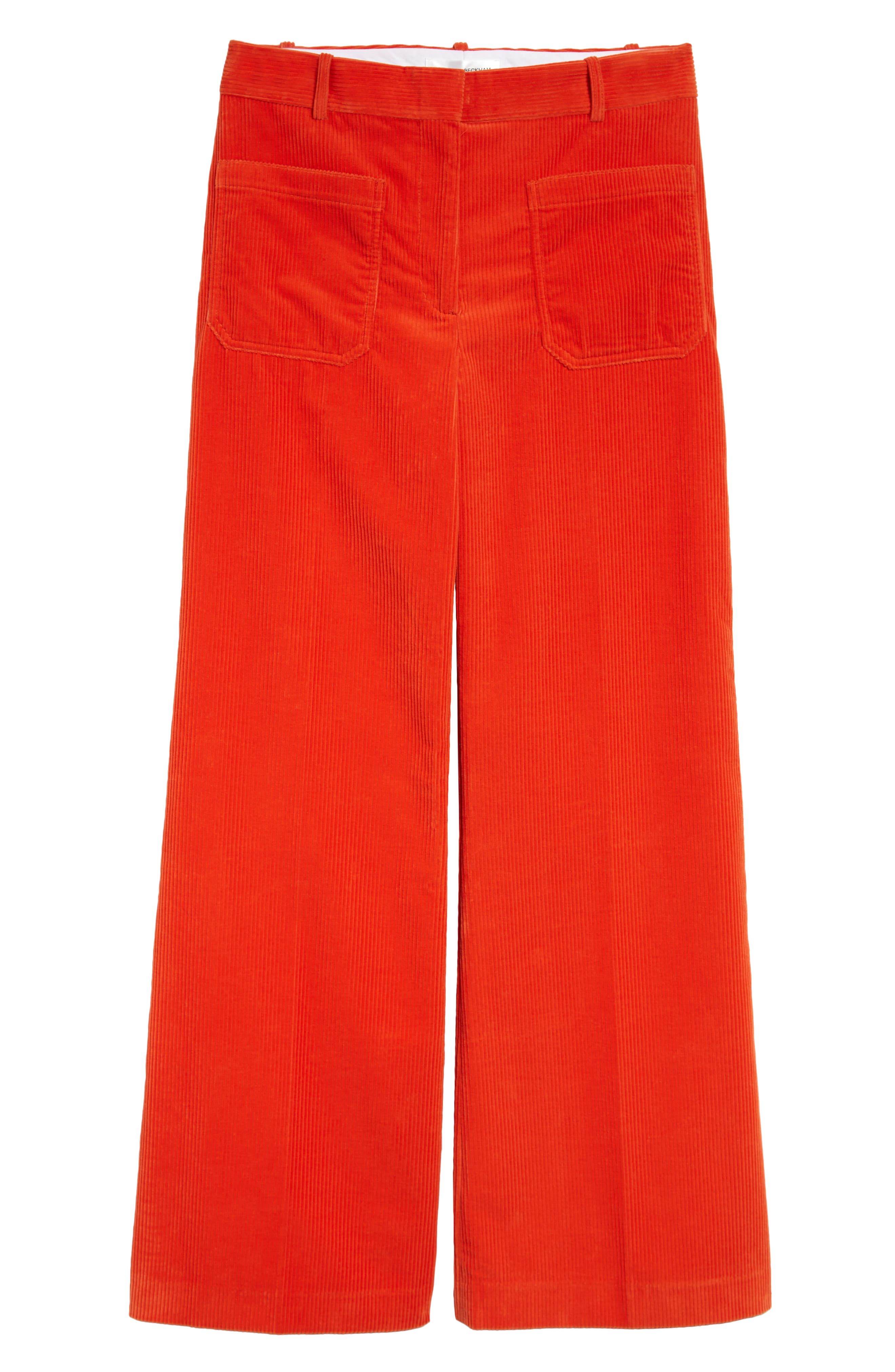 Victoria Beckham Alina Patch Pocket Cotton Corduroy Trousers in Bright Orange