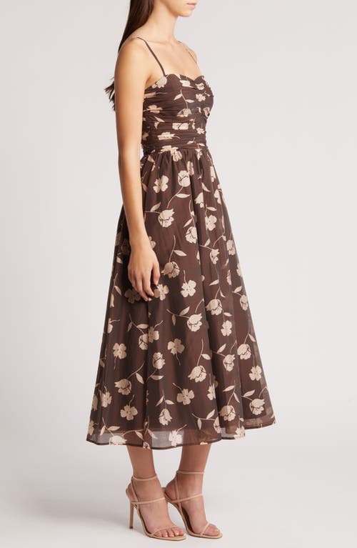 Shop Charles Henry Floral Print Sleeveless Midi Sundress In Espresso Stamp Floral