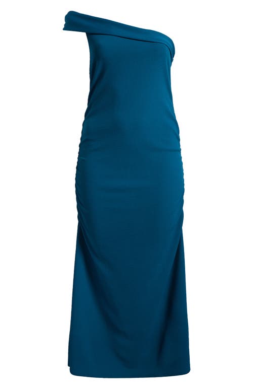 Shop 24seven Comfort Apparel One-shoulder Maxi Dress In Teal