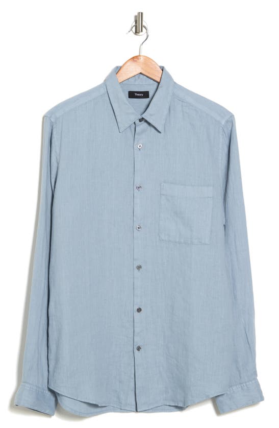 Theory Irving Linen Button-up Shirt In Heron