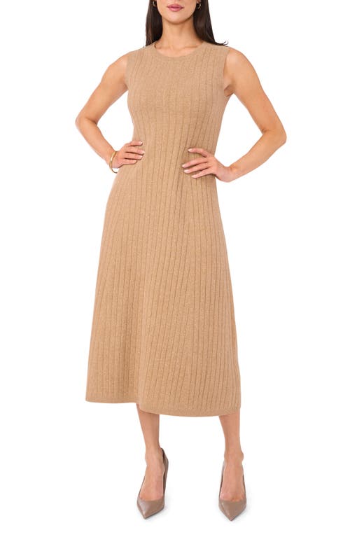 Shop Vince Camuto Sleeveless Rib Midi Sweater Dress In Dark Latte Heather