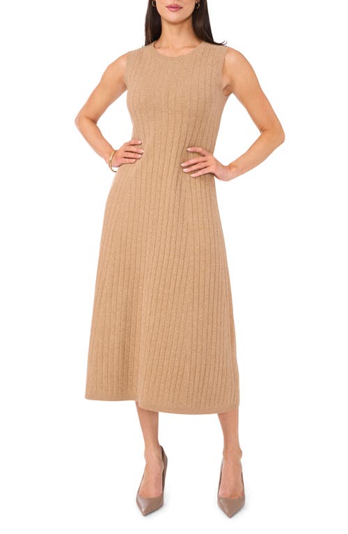 Vince Camuto Sleeveless Rib Midi Sweater Dress in Dark Latte Heather 