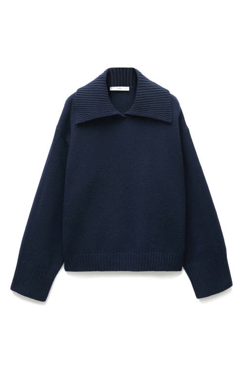 Mango Women's Lapel Collar Sweater In Dark Navy