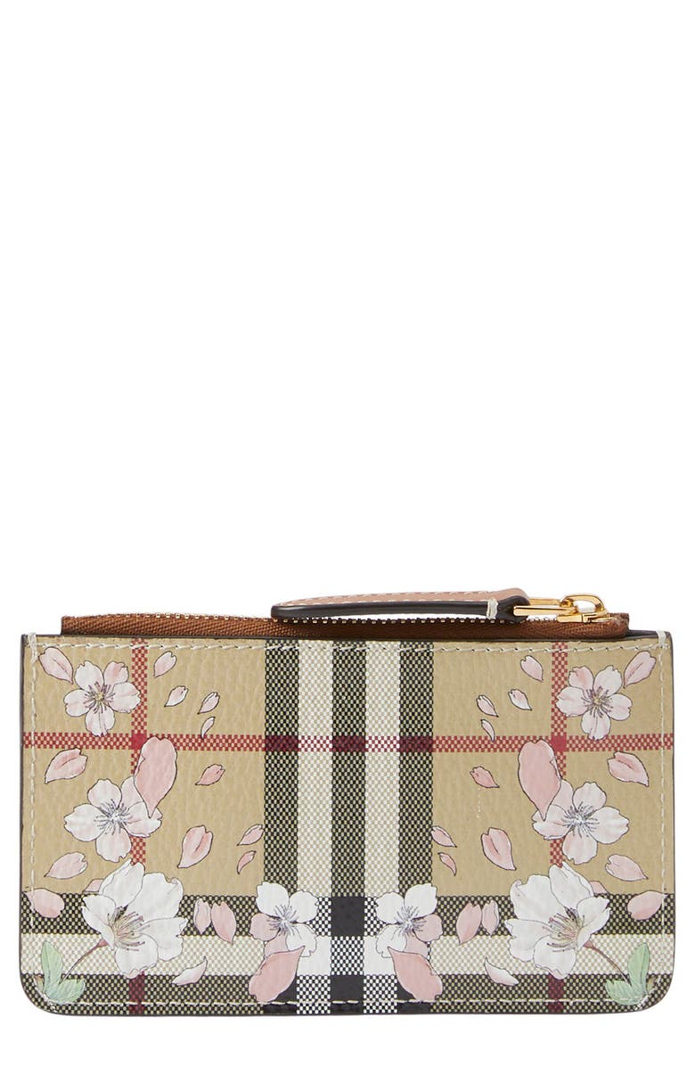 Burberry Kelbrook Floral & Check Leather Card Case with Key Ring | Nordstrom