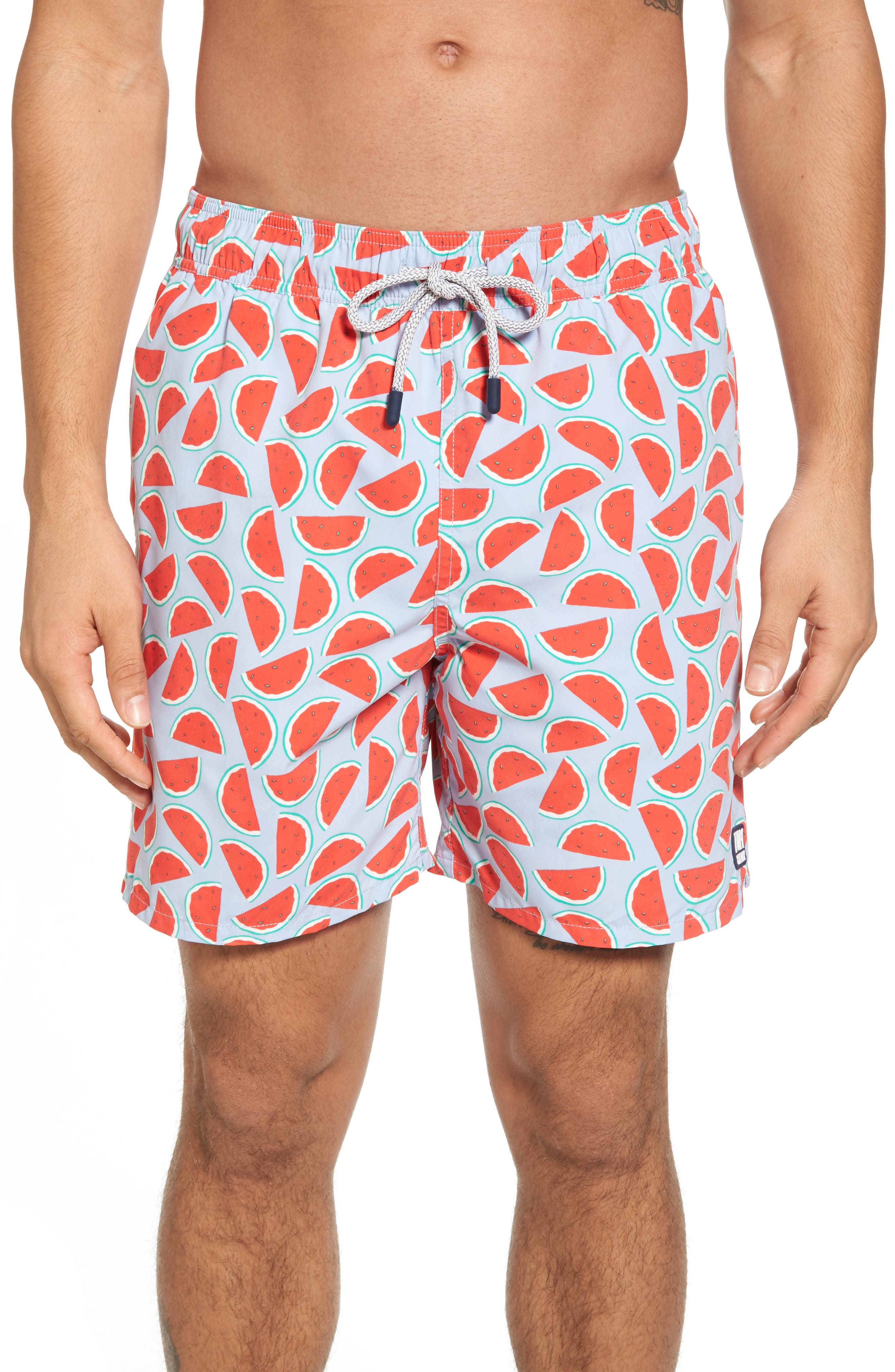Tom & Teddy Watermelon Print Swim Trunks, Red