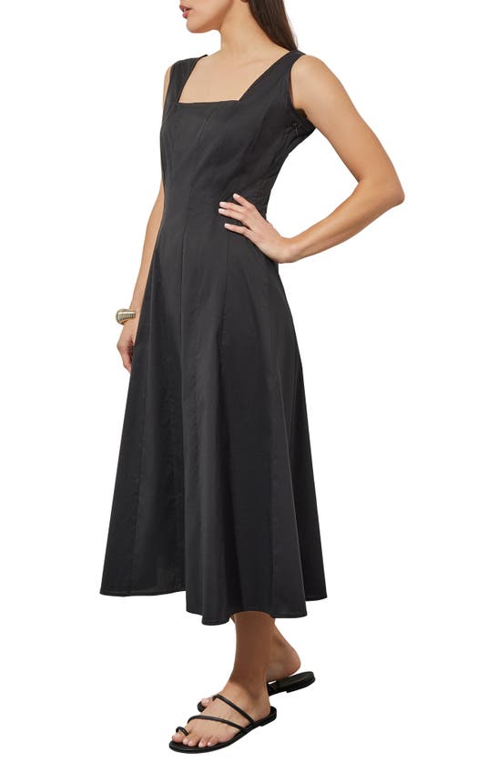 Shop Ming Wang Cotton Blend Fit & Flare Midi Sundress In Black