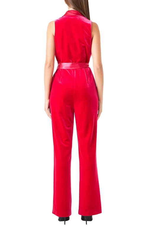 Shop Endless Rose Satin Trim Velvet Jumpsuit In Fuchsia