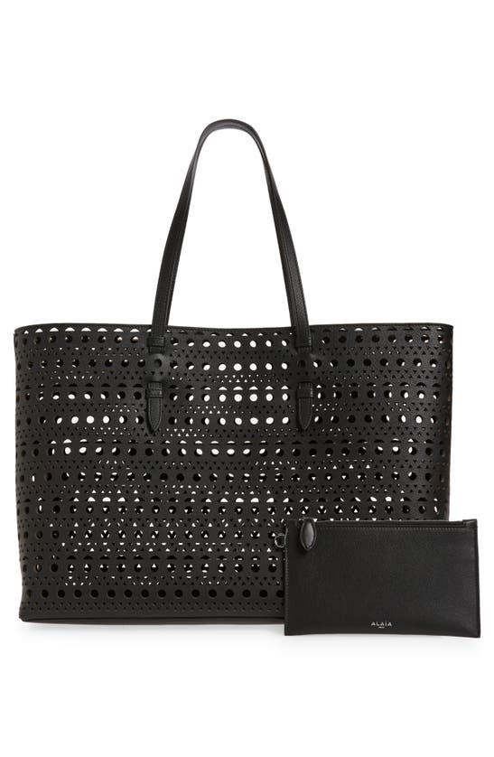 Shop Alaïa Mina 44 Perforated Leather Tote In 999 - Noir