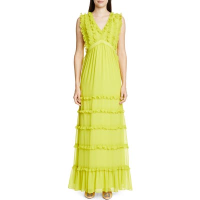 Badgley Mischka Collection Sleeveless Ruffle Gown, Yellow