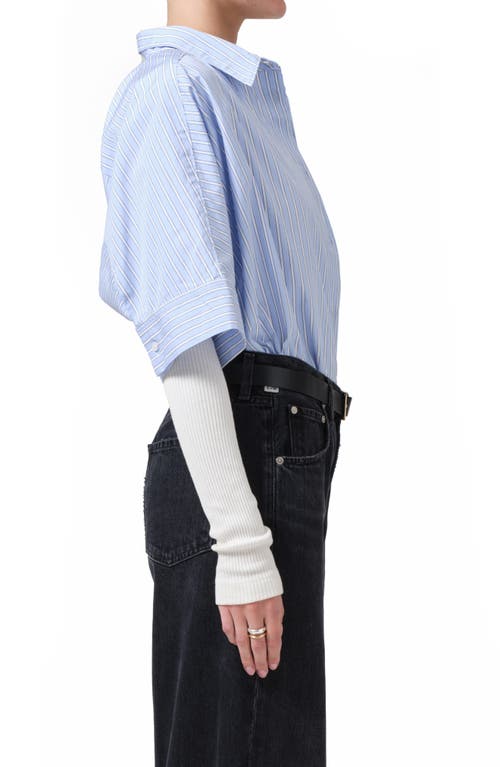 Shop Citizens Of Humanity Claire Origami Elbow Sleeve Cotton Button-up Shirt In Melissani Stripe