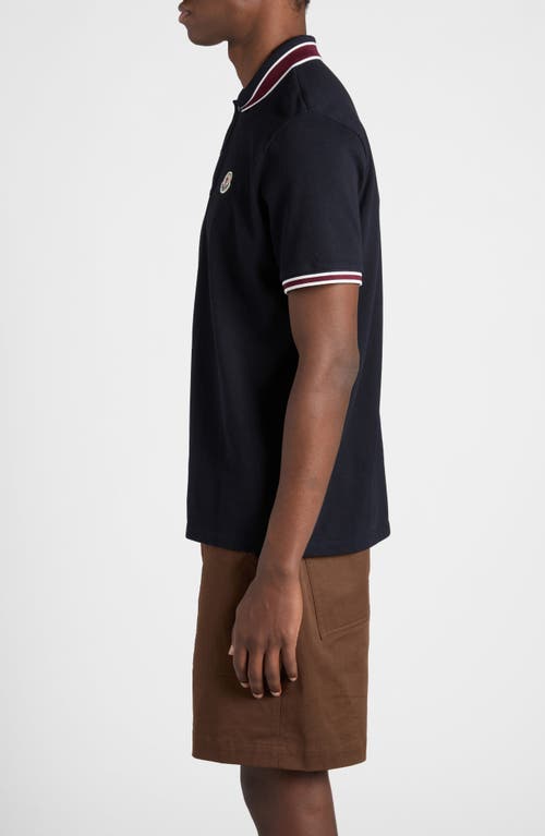 Shop Moncler Tipped Cotton Piqué Polo In Dark Blue