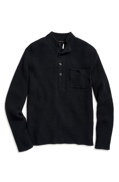 Billy Reid Half Button Cotton & Wool Thermal Sweatshirt in Black 