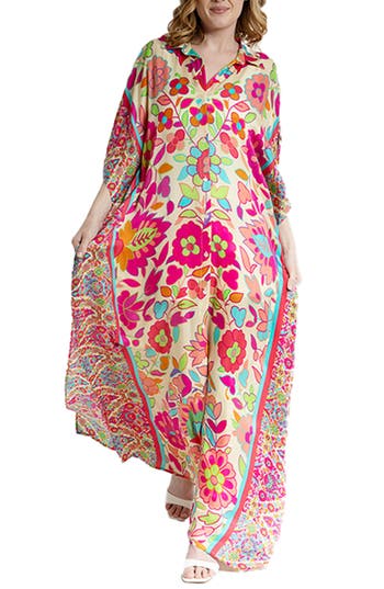 Saachi Vibrant Floral Print Cover-up Kaftan In Multi