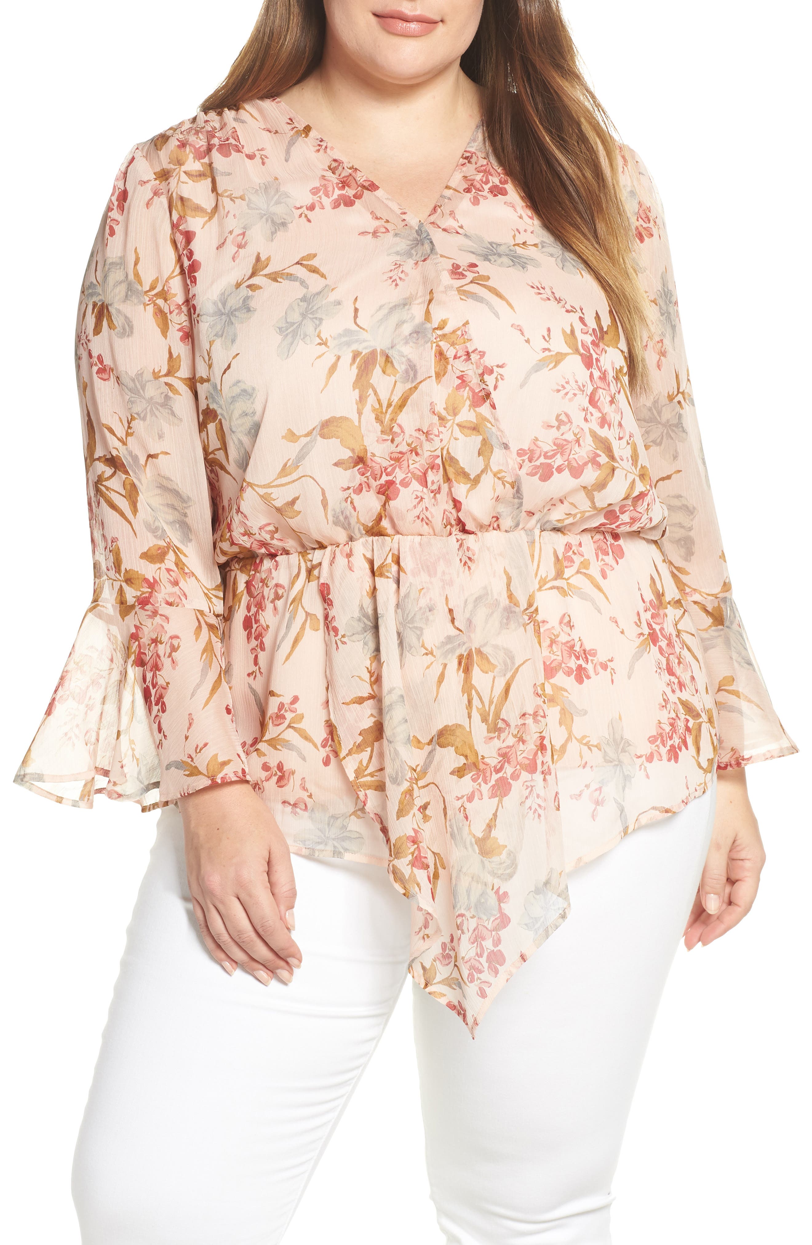 Vince Camuto Tops Flutter Cuff Wildflower Cinch Top