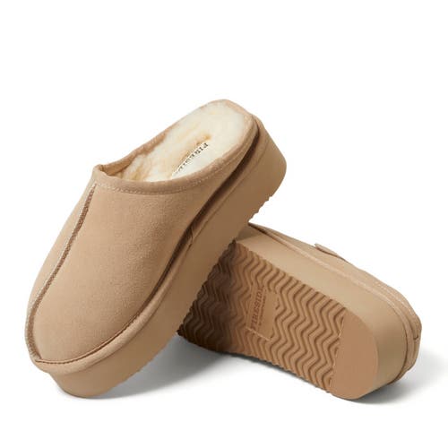 Dearfoams Fireside Queenstown Genuine Shearling Platform Clog Slipper In Sand