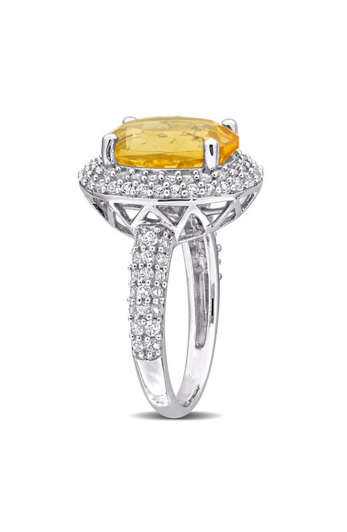 Delmar Oval Cut Semiprecious Stone & Cz Halo Cocktail Ring In Yellow