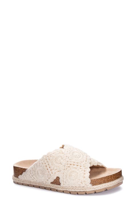 New LUCKY BRAND Ivory Fabric Crochet Wedge Sandals Shoes 6.5