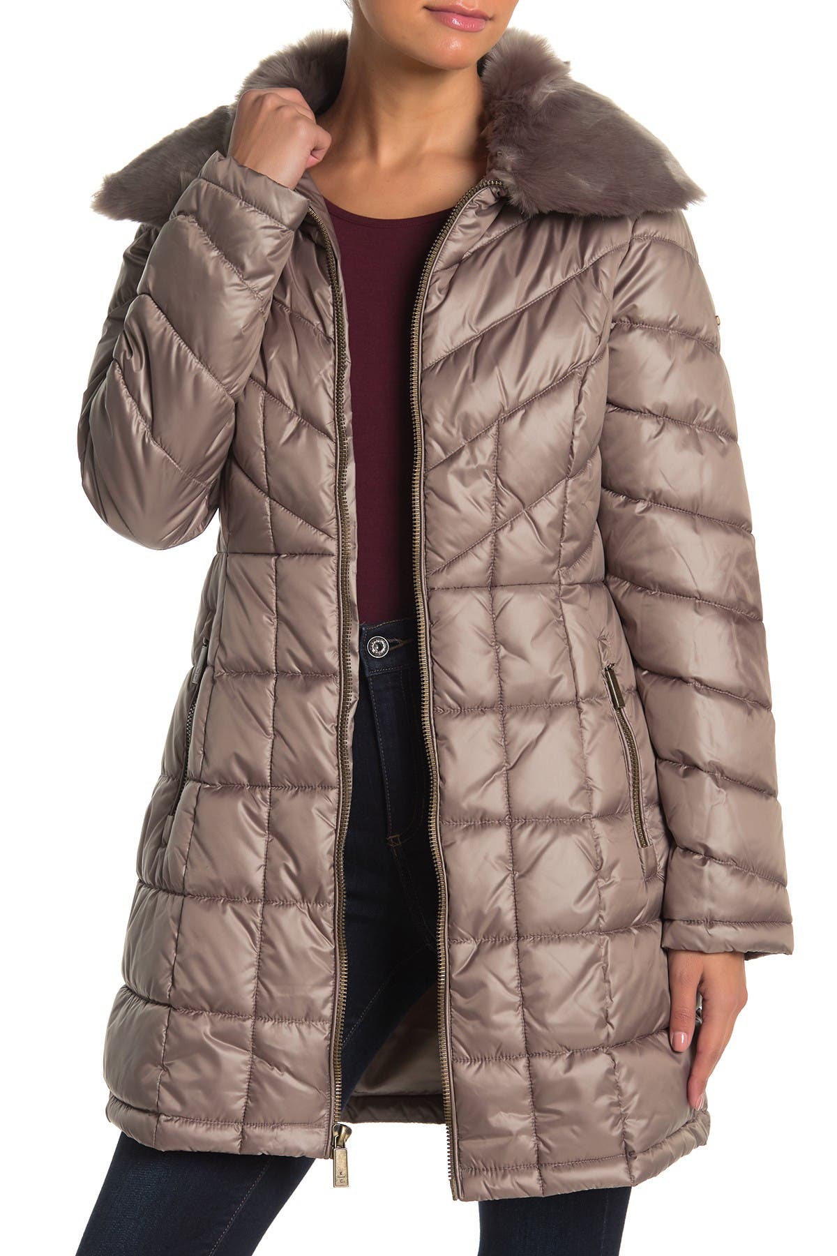 kenneth cole quilted hooded coat