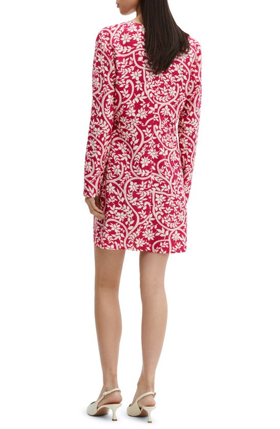 Shop Mango Cutout Detail Long Sleeve Floral Dress In Fuchsia