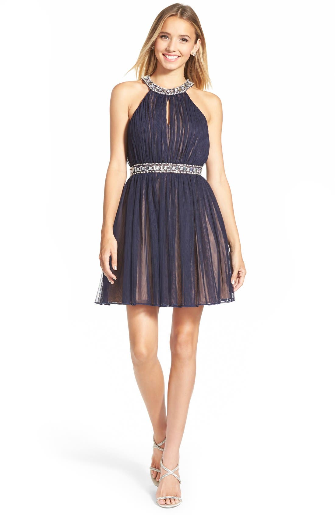WayIn Embellished Halter Skater Dress Nordstrom