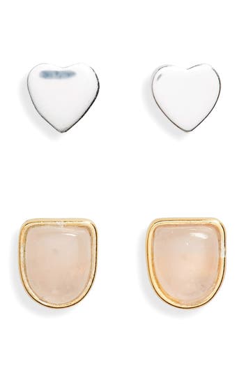 Shop Argento Vivo Sterling Silver Mixed Stud Earrings Set In Gold/silver