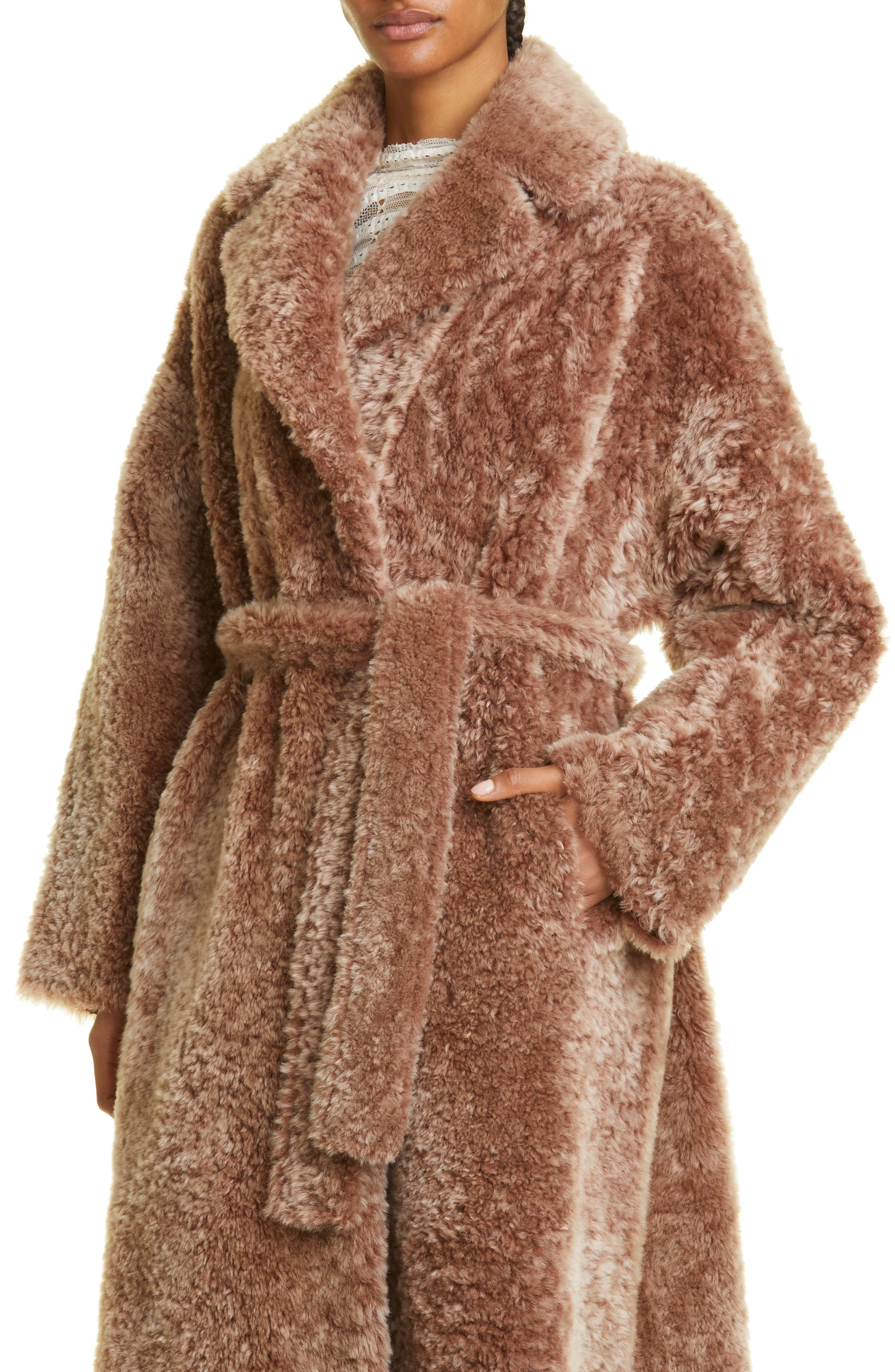 Belted Faux Fur Coat Beige