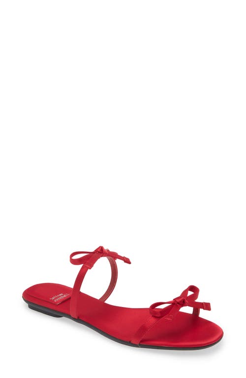 Bow-Bow Slide Sandal in Red Satin