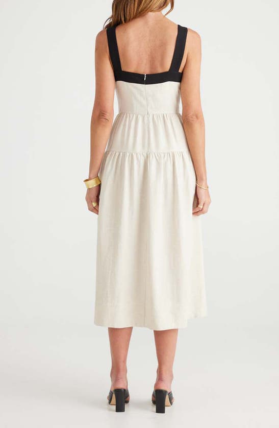 Brave + True Jolie Contrast Trim Midi Dress In Natural/ Black