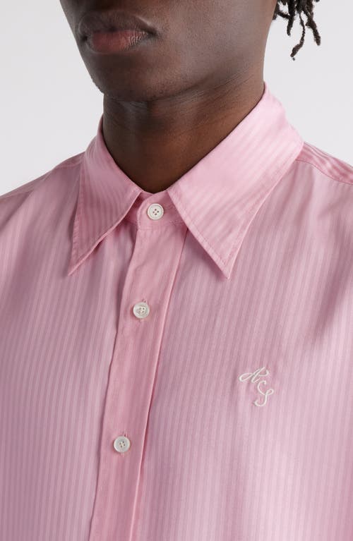 Acne Studios Tonal Stripe Short Sleeve Lyocell Button-up Shirt In Blush Pink